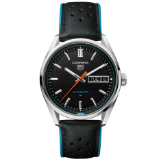TAG Heuer CARRERA Day-Date Black Dial Black Leather Strap Watch 41mm - WDA2110.FC6614 1