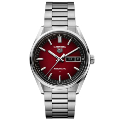 TAG Heuer CARRERA Day-Date Signature Smokey Red Dial Stainless Steel Watch 41mm - WDA2113.BA0043 1