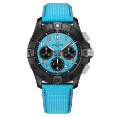 Breitling Avenger B01 Chronograph 42 Night Mission Turquoise Blue Dial Leather Strap Watch 42mm - SB0146101L1X1 1