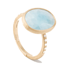 Marco Bicego Siviglia 18k Yellow Gold Aquamarine Ring with Diamond Pavé Shank 1
