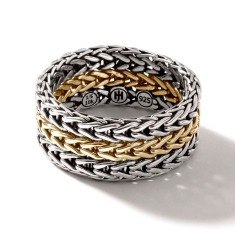 John Hardy Rata Two-Tone 9mm Wide Chain Ring - Size 7 1
