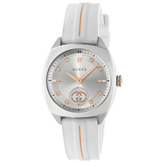 Gucci Interlocking Silver Diamond Dial White Rubber Strap Watch 29mm - YA142512 1