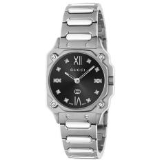 Gucci G-Flat Diamond Index Black Galvanized Dial Stainless Steel Watch 24mm - YA166507 1