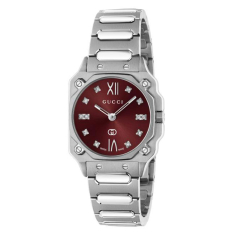 Gucci G-Flat Diamond Index Burgundy Galvanized Dial Stainless Steel Watch 24mm - YA166508 1