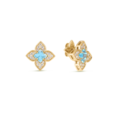 Roberto Coin Venetian Princess Carnival Blue Topaz and 3/8ctw Diamond 18k Yellow Gold Flower Stud Earrings 1