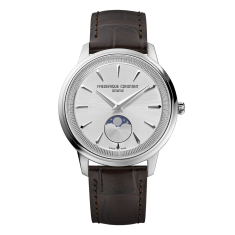 Frederique Constant Classics Moneta Moonphase Silver-Tone Dial Brown Leather Strap Watch 37mm - FC-206S3S6 1