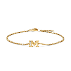 David Yurman Petite Pave Initial Chain Bracelet in 18K Yellow Gold with Diamond M 1