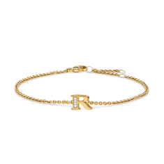 David Yurman Petite Pave Initial Chain Bracelet in 18K Yellow Gold with Diamond R 1
