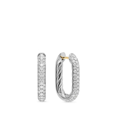 David Yurman DY Madison Smooth Hoop Earrings in Sterling Silver with Diamonds, 24.3mm 1