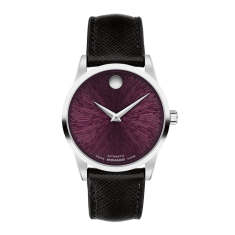 Movado Museum Classic Automatic Purple Dial Black Leather Strap Watch 33mm - 0608005   1