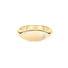 Roberto Coin Designer Gold Diamond Accent 18k Yellow Gold Small Signet Ring - Size 6.5 1