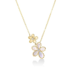 Roberto Coin Jasmine 1/20ctw Diamond Accent and Mother of Pearl 18k Yellow Gold Double Flower Pendant Necklace 1