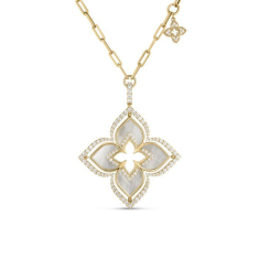 Roberto Coin Venetian Princess 1 5/8ctw Diamond Flower 18k Yellow Gold Pendant Necklace 1