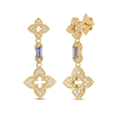 Roberto Coin Venetian Princess Carnival 5/8ctw Diamond and Tanzanite Flower Dangle 18k Yellow Gold Drop Earrings 1