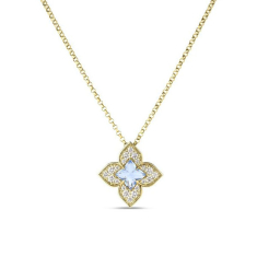 Roberto Coin Venetian Princess Carnevale Blue Topaz and Diamond Accent 18k Yellow Gold Flower Pendant Necklace 1