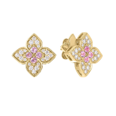 Roberto Coin Venetian Princess Carnival 3/8ctw Diamond and Rubellite Medium Flower 18k Yellow Gold Stud Earrings 1