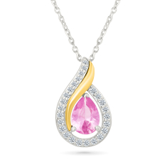 Created Pink Sapphire and Created White Sapphire Two-Tone Pendant Necklace 1