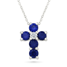 Created Blue sapphire and Created White Sapphire Sterling Silver Cross Pendant Necklace 1