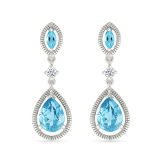 Swiss Blue Topaz and Created White Sapphire Sterling Silver Drop Earrings 1