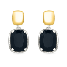 Black Onyx Two-Tone Sterling Silver and 10k Yellow Gold Drop Earrings 1