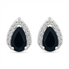 Black Onyx and Created White Sapphire Sterling Silver Stud Earrings 1