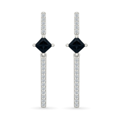 Black Onyx and Created White Sapphire Sterling Silver Drop Earrings 1