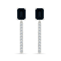 Black Onyx and Created White Sapphire Sterling Silver Drop Earrings 1