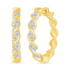 1/4ctw Diamond 10k Yellow Gold Twist Hoop Earrings 1