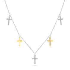1/10ctw Diamond Two-Tone Cross Station Necklace 1