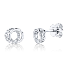 Shy Creation 1/10ctw Diamond Love Knot Circle 14k White Gold Stud Earrings 1