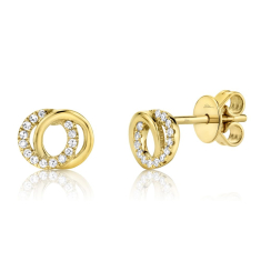 Shy Creation 1/10ctw Diamond Love Knot Circle 14k Yellow Gold Stud Earrings 1