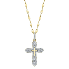 Shy Creation 1/6ctw Diamond Cross 14k Yellow Gold Necklace 1