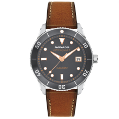 Movado Heritage Series Calendoplan S Automatic Grey Dial Brown Leather Strap Watch 40mm -3650218 1