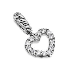 David Yurman Micro Pave Open Heart Amulet in Sterling Silver with Diamonds, 6.8mm 1