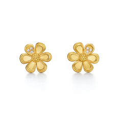 Temple St. Clair 18k Yellow Gold Diamond Golden Flower Post Earrings 1
