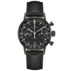 Hamilton American Classic Intra-Matic Auto Chrono Black Dial Leather Strap Watch 40mm - H38446730 1