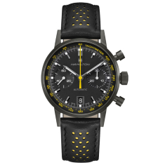 Hamilton American Classic Intra-Matic Auto Chrono Black & Yellow Dial Leather Strap Watch 40mm - H38446731 1