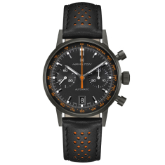 Hamilton American Classic Intra-Matic Auto Chrono Black & Orange Dial Leather Strap Watch 40mm - H38446732 1