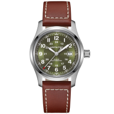 Hamilton Khaki Field Automatic Green Sunray Dial Brown Leather Strap Watch 42mm - H70605560 1