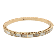 Roberto Coin Mosaic 3/8ctw Diamond and Mother of Pearl Alternating Station 18k Yellow Gold Bangle Bracelet 1