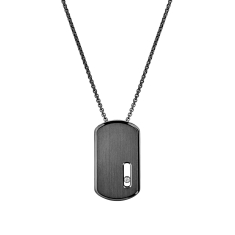 Messika Move 1/8ctw Diamond Men's Titanium Graphite Dog Tag Pendant Necklace 1