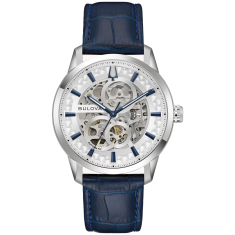 Bulova Sutton Automatic Skeleton Dial Blue Leather Strap Watch 40mm - 96A330 1
