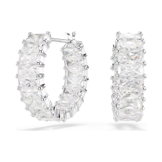 Swarovski Matrix Baguette Zirconia Hoop Earrings, Rhodium-Plated 1