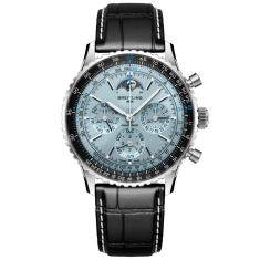 Breitling Navitimer B19 Chronograph 43 Perpetual Calendar Blue Dial Black Leather Strap Watch 43mm - PB1920251C1P1 1