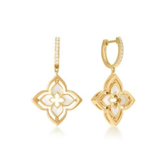 Roberto Coin Venetian Princess Pirouette 1/3ctw Diamond and Mother of Pearl 18k Yellow Gold Small Flower Drop Earrings 1