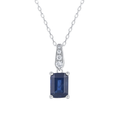 Blue Sapphire and 1/20ctw Diamond 14k White Gold Pendant Necklace - Watercolor Collection 1