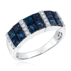 Blue Sapphire and 1/6ctw Diamond 14k White Gold Ring - Watercolor Collection 1