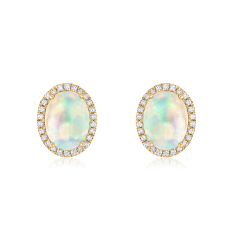 Ethiopian Opal and 1/4ctw Diamond 14k Yellow Gold Halo Earrings - Watercolor Collection 1