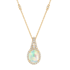 Ethiopian Opal and 1/4ctw Diamond 14k Yellow Gold Halo Pendant Necklace - Watercolor Collection 1