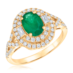 Emerald and 5/8ctw Diamond 14k Yellow Gold Double Halo Ring - Watercolor Collection 1